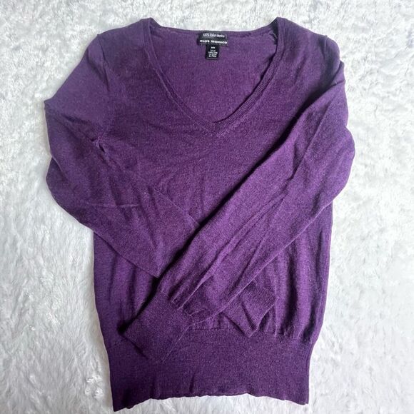 Club Monaco Womens Purple Knit V-Neck Long Sleeve Pullover Sweater Size Medium - Picture 1 of 4